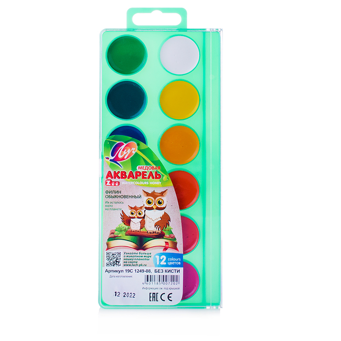 Фото к товару Акварель 12цв. "ZOO" медовая Акварель 12цв. "ZOO" медовая