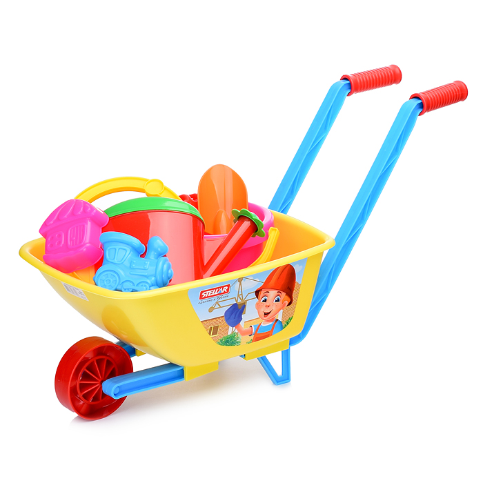Фото к товару Песочный набор № 113 (тачка детская, ведро 1,4 л, лейка 0,8 л, совок19 см, грабли19см, 2 формочки ) Песочный набор № 113 (тачка детская, ведро 1,4 л, лейка 0,8 л, совок19 см, грабли19см, 2 формочки )