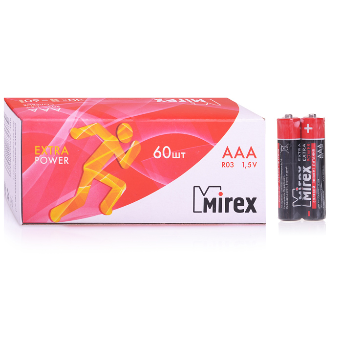 Батарея солевая Mirex R03 / AAA 1,5V, упаковка 60 шт., (2) Батарея солевая Mirex R03 / AAA 1,5V, упаковка 60 шт., (2)