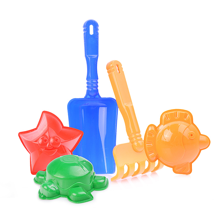 Набор песочный 3 формочки, лопатка 16,5 см, грабли Набор песочный 3 формочки, лопатка 16,5 см, грабли