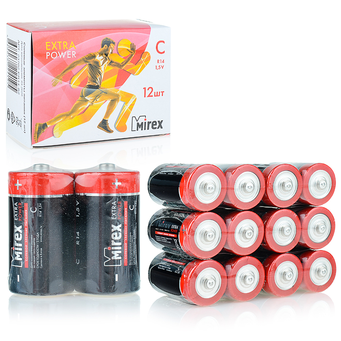 Батарея солевая Mirex R14/ С 1,5V, 12 шт, shrink (2)