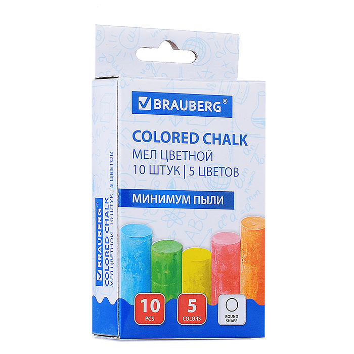 Мел цветной "Brauberg антипыль" набор 10шт., круглый Мел цветной "Brauberg антипыль" набор 10шт., круглый