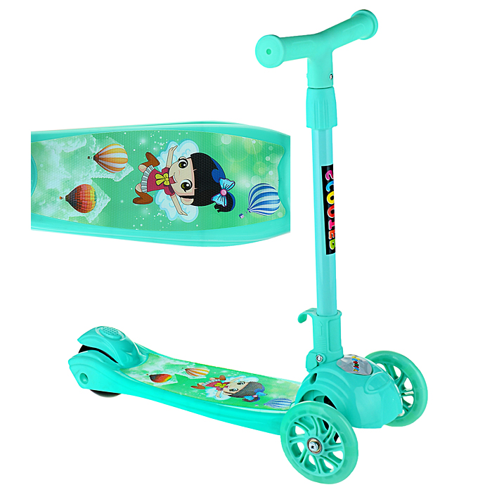 Самокат U038372Y 3-х кол., бирюзовый, светящиеся колёса, PVC, ABEC 7, в коробке