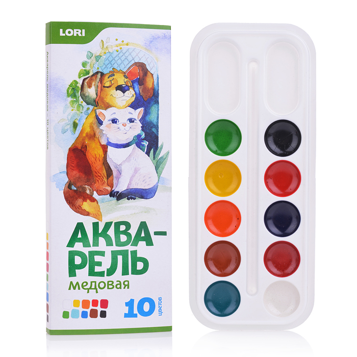 Акварель 10 цветов медовая, б/к Акварель 10 цветов медовая, б/к