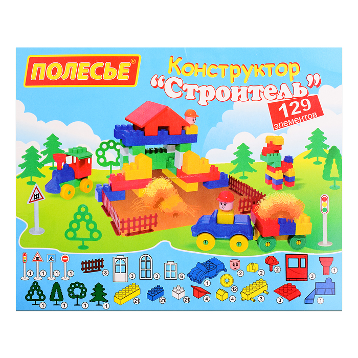 Фото к товару Конструктор "Строитель" (129 элем. в пакете) Конструктор "Строитель" (129 элем. в пакете)