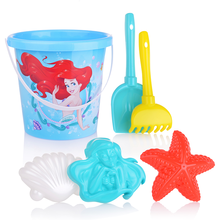 Набор Disney «Русалочка» №2: ведро с наклейкой, лопатка №5, грабельки №5, формочки (Ариэль + ракушка Набор Disney «Русалочка» №2: ведро с наклейкой, лопатка №5, грабельки №5, формочки (Ариэль + ракушка