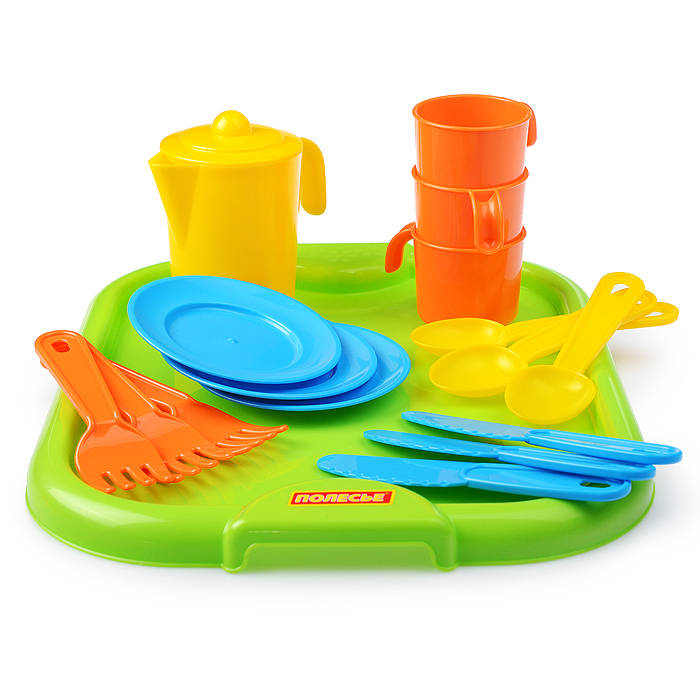 Набор детской посуды "Анюта" с подносом на 3 персоны Набор детской посуды "Анюта" с подносом на 3 персоны