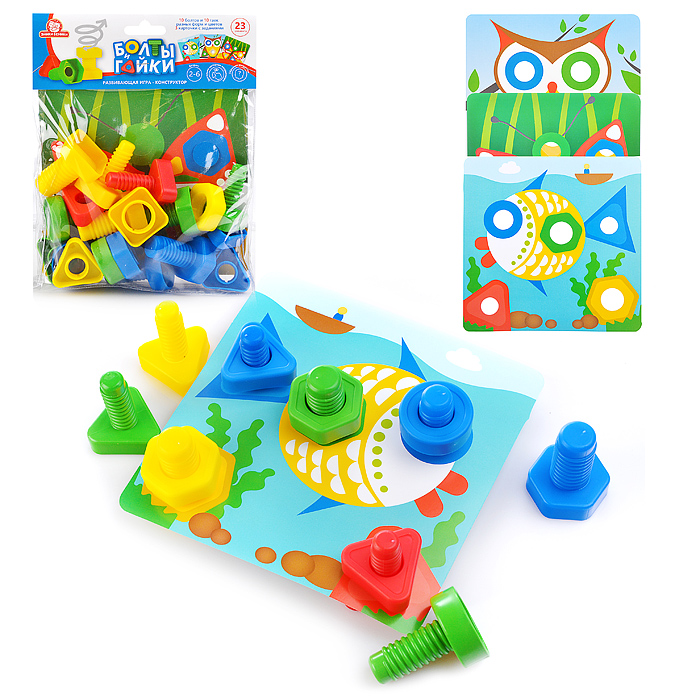 Конструктор "Болты и Гайки" тип 3 (10 болтов и 10 гаек, 3 карточки с заданиями), в пакете Конструктор "Болты и Гайки" тип 3 (10 болтов и 10 гаек, 3 карточки с заданиями), в пакете