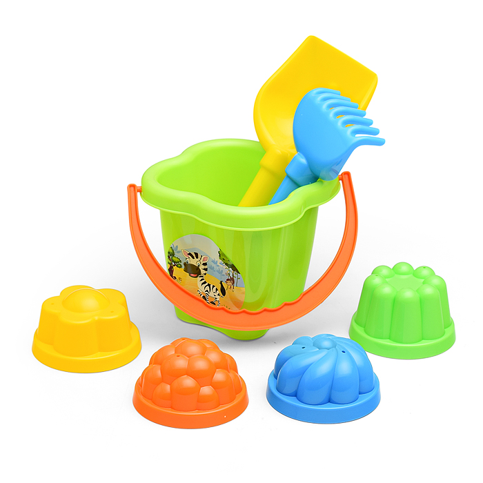 Фото к товару Набор №185: "Мираж", автомобиль-самосвал + ведро-цветок среднее, лопатка №5, грабельки №5, 4 формочк Набор №185: "Мираж", автомобиль-самосвал + ведро-цветок среднее, лопатка №5, грабельки №5, 4 формочк