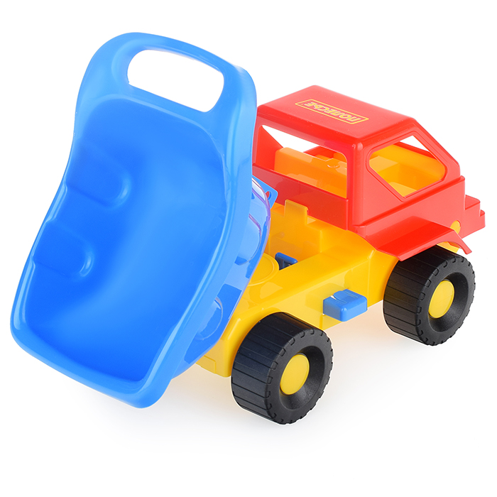 Фото к товару Набор №48: "Кузя-2", автомобиль-самосвал + совок №2, грабельки №2, 2 формочки Набор №48: "Кузя-2", автомобиль-самосвал + совок №2, грабельки №2, 2 формочки