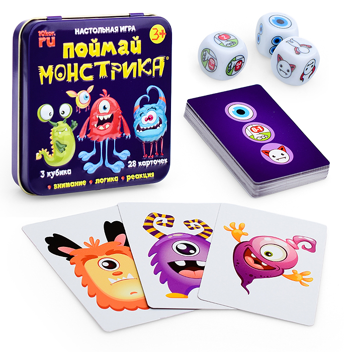 Игра настольная "Поймай монстрика" (жестяная коробочка) Игра настольная "Поймай монстрика" (жестяная коробочка)