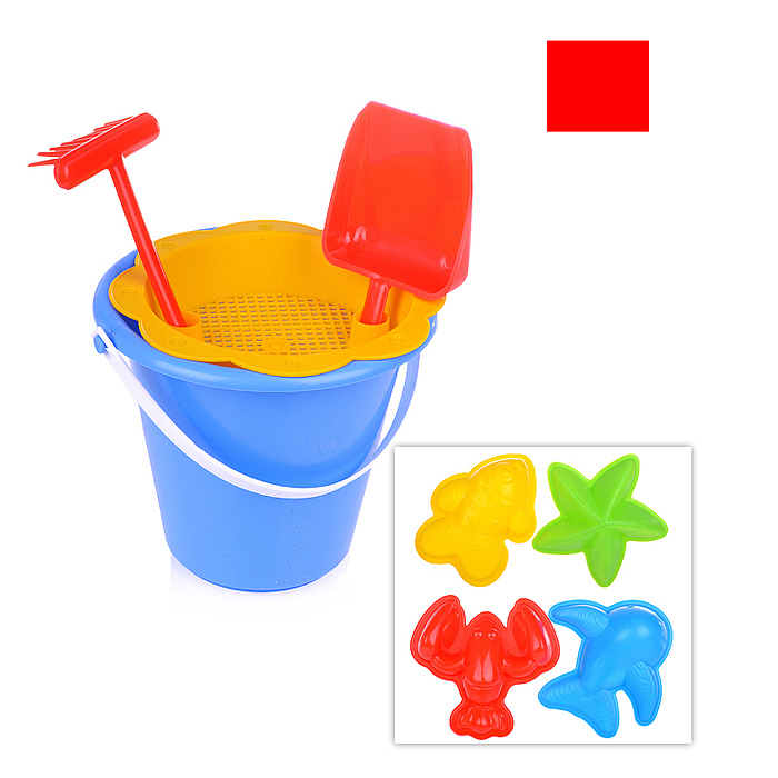 Песочный набор 8пр.(ведро, ситечко, совок,грабли, формы д/песка) Песочный набор 8пр.(ведро, ситечко, совок,грабли, формы д/песка)