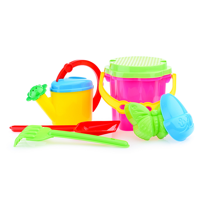 Песочный набор № 109 (ведро-цветок 0,7 л, сито, грабли 20см, совок 21 см, 2 формочки , лейка 0,3 л) Песочный набор № 109 (ведро-цветок 0,7 л, сито, грабли 20см, совок 21 см, 2 формочки , лейка 0,3 л)