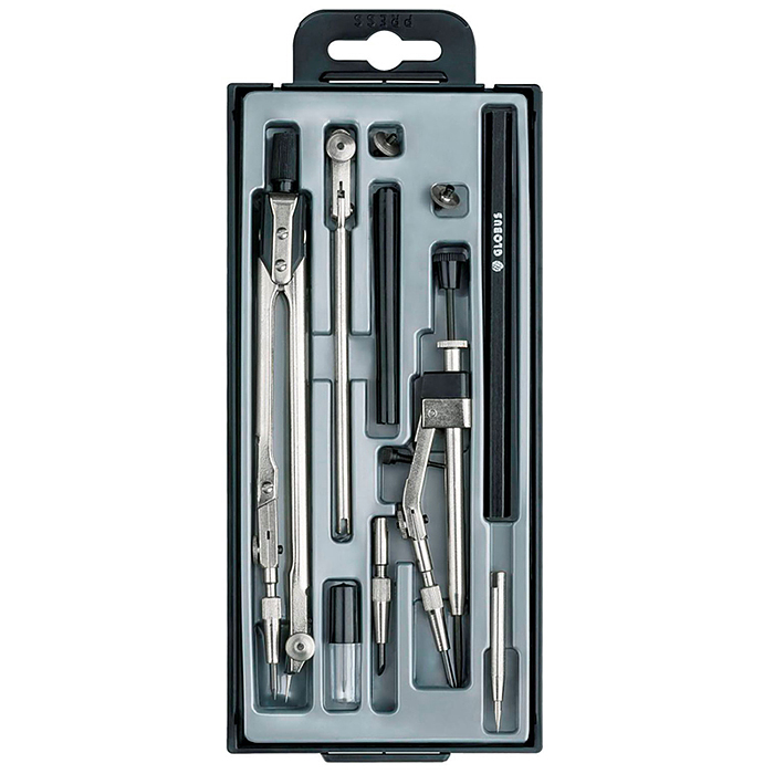 Готовальня 10 предметов, циркуль 125мм, пластиковый футляр 