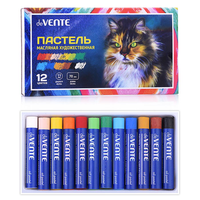 Пастель масляная художественная, утолщенная, 12 цветов, круглое сечение 70x11 мм, в картонн Пастель масляная художественная, утолщенная, 12 цветов, круглое сечение 70x11 мм, в картонн