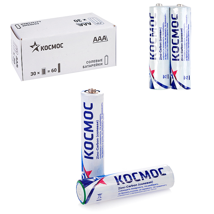 Батарейки солевые Космос R03 SR2 (60шт.) Батарейки солевые Космос R03 SR2 (60шт.)