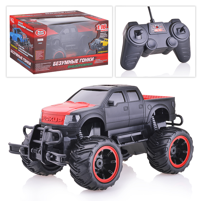 Машина 9810-07/08 "Внедорожник" черно-красный р/у, в коробке