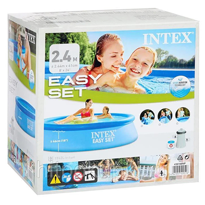 Фото к товару Бассейн надувной Easy Set, 244 х 61 см, 1942 л, фильтр-насос 1250 л/ч, от 6 лет, 28108NP INTEX Бассейн надувной Easy Set, 244 х 61 см, 1942 л, фильтр-насос 1250 л/ч, от 6 лет, 28108NP INTEX