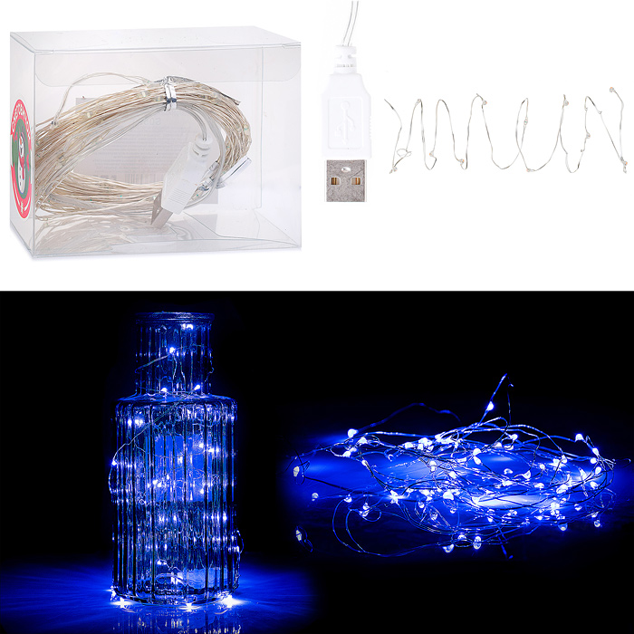 Электрогирлянда Роса 10 м, 100 ламп, USB, синий Электрогирлянда Роса 10 м, 100 ламп, USB, синий
