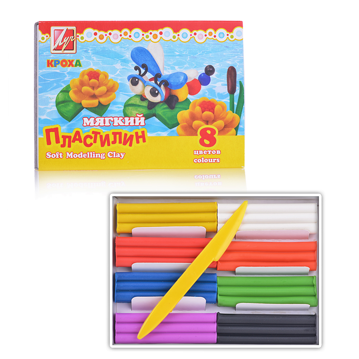 Пластилин мягкий 8 цв. "Кроха", со стеком, картон Пластилин мягкий 8 цв. "Кроха", со стеком, картон
