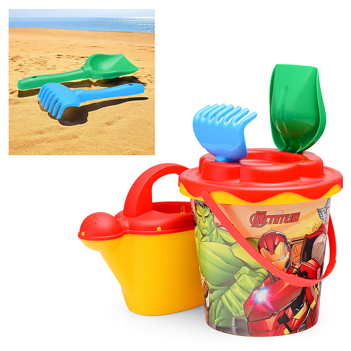 Набор MARVEL «Мстители» №6: ведро с наклейкой, ситечко "Солнышко", лопатка №5, грабельки №5, лейка № Набор MARVEL «Мстители» №6: ведро с наклейкой, ситечко "Солнышко", лопатка №5, грабельки №5, лейка №