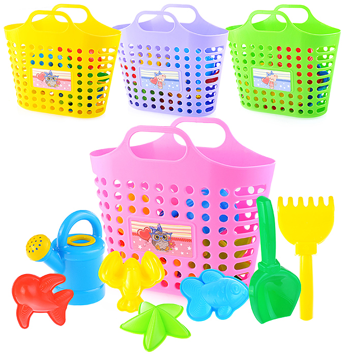 Детский песочный набор 8 пр (сумка-корзина, лейка-мини, совок, грабли, формы 4 шт) Детский песочный набор 8 пр (сумка-корзина, лейка-мини, совок, грабли, формы 4 шт)