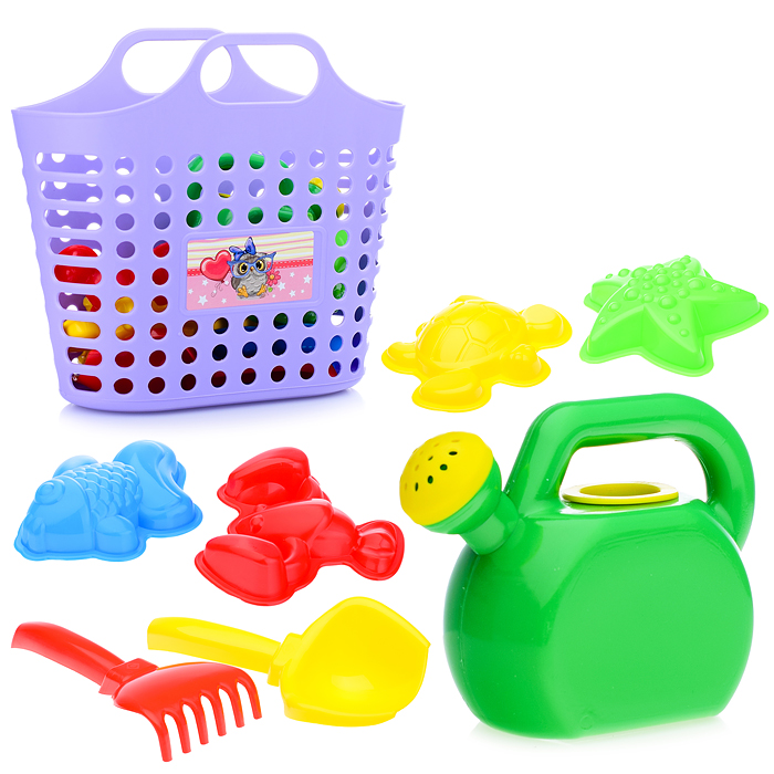 Фото к товару Детский песочный набор 8 пр (сумка-корзина, лейка-мини, совок, грабли, формы 4 шт) Детский песочный набор 8 пр (сумка-корзина, лейка-мини, совок, грабли, формы 4 шт)