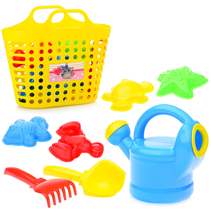 Фото к товару Детский песочный набор 8 пр (сумка-корзина, лейка-мини, совок, грабли, формы 4 шт) Детский песочный набор 8 пр (сумка-корзина, лейка-мини, совок, грабли, формы 4 шт)