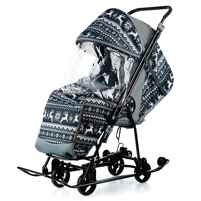Санки-коляска Снежинка универсал-1 (олени на черном) Санки-коляска Снежинка универсал-1 (олени на черном)