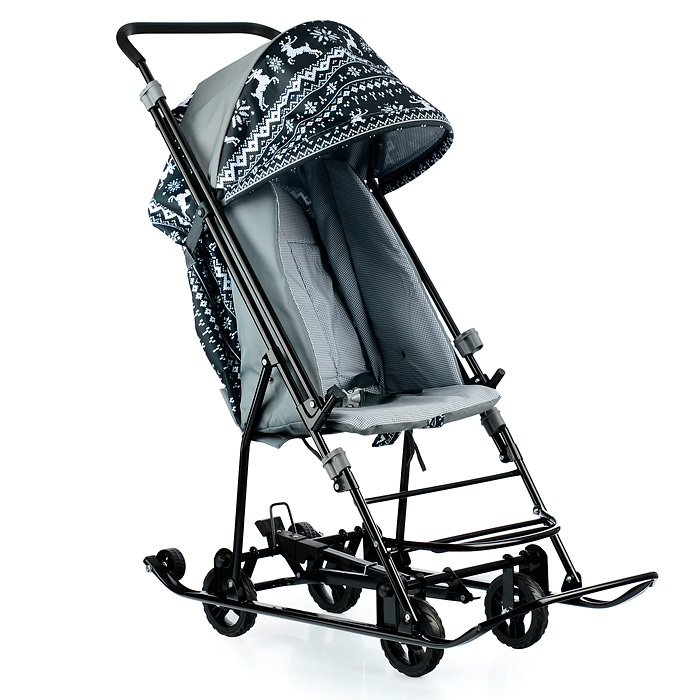 Фото к товару Санки-коляска Снежинка универсал-1 (олени на черном) Санки-коляска Снежинка универсал-1 (олени на черном)