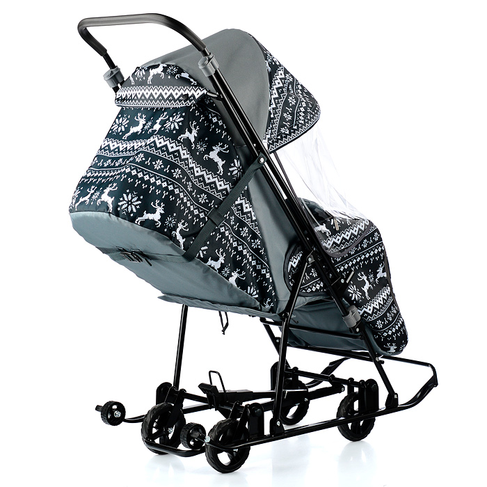Фото к товару Санки-коляска Снежинка универсал-1 (олени на черном) Санки-коляска Снежинка универсал-1 (олени на черном)