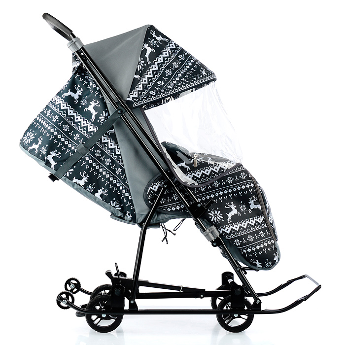 Фото к товару Санки-коляска Снежинка универсал-1 (олени на черном) Санки-коляска Снежинка универсал-1 (олени на черном)