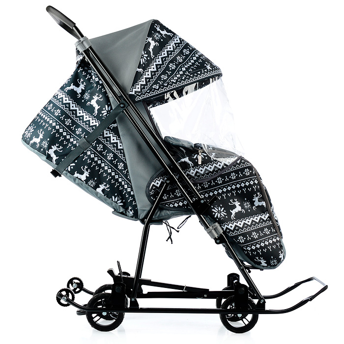 Фото к товару Санки-коляска Снежинка универсал-1 (олени на черном) Санки-коляска Снежинка универсал-1 (олени на черном)