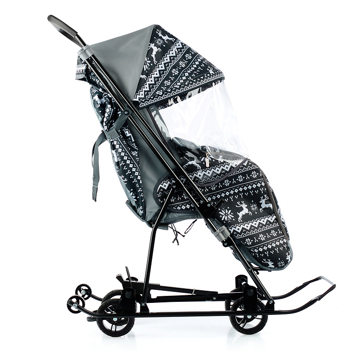 Фото к товару Санки-коляска Снежинка универсал-1 (олени на черном) Санки-коляска Снежинка универсал-1 (олени на черном)