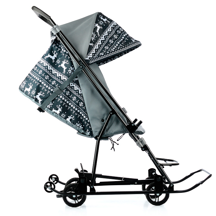 Фото к товару Санки-коляска Снежинка универсал-1 (олени на черном) Санки-коляска Снежинка универсал-1 (олени на черном)