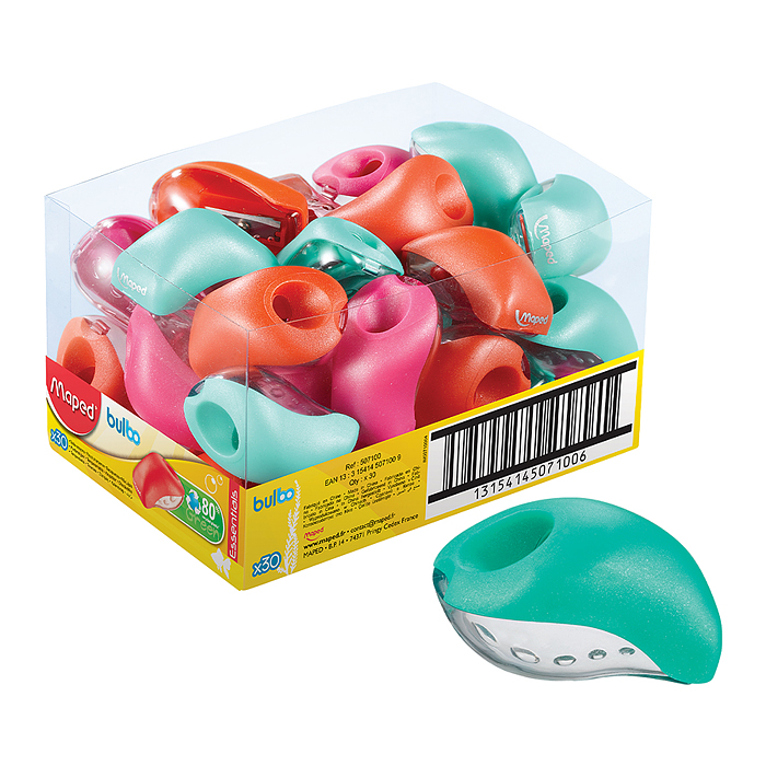 Точилка "Bulbo" 1отв., с полупрозр.,неотделяемым контейнером, дисплей Точилка "Bulbo" 1отв., с полупрозр.,неотделяемым контейнером, дисплей