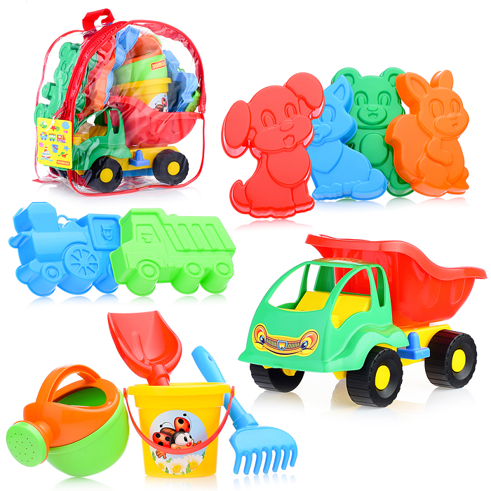 Фото к товару Набор №301 (в рюкзаке): "Муравей", автомобиль-самосвал + ведро малое, лопатка №5, грабельки №5, форм Набор №301 (в рюкзаке): "Муравей", автомобиль-самосвал + ведро малое, лопатка №5, грабельки №5, форм