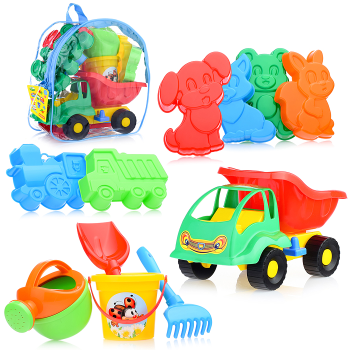 Фото к товару Набор №301 (в рюкзаке): "Муравей", автомобиль-самосвал + ведро малое, лопатка №5, грабельки №5, форм Набор №301 (в рюкзаке): "Муравей", автомобиль-самосвал + ведро малое, лопатка №5, грабельки №5, форм