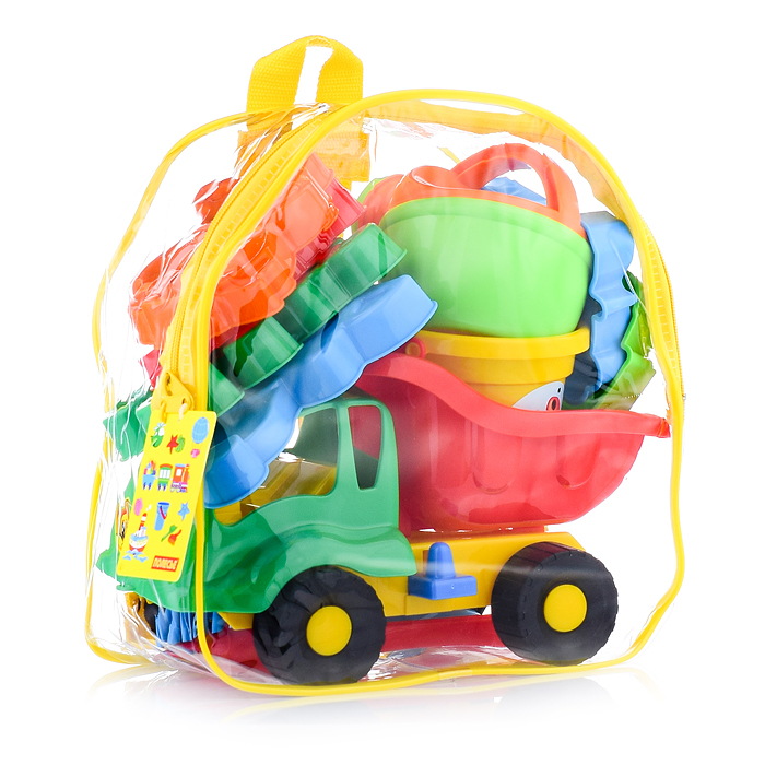 Фото к товару Набор №301 (в рюкзаке): "Муравей", автомобиль-самосвал + ведро малое, лопатка №5, грабельки №5, форм Набор №301 (в рюкзаке): "Муравей", автомобиль-самосвал + ведро малое, лопатка №5, грабельки №5, форм