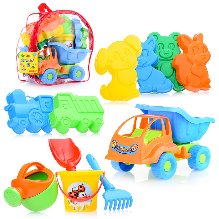 Фото к товару Набор №301 (в рюкзаке): "Муравей", автомобиль-самосвал + ведро малое, лопатка №5, грабельки №5, форм Набор №301 (в рюкзаке): "Муравей", автомобиль-самосвал + ведро малое, лопатка №5, грабельки №5, форм