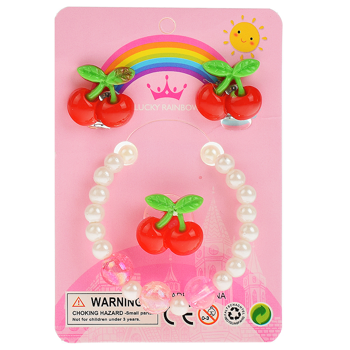 Набор украшений R3-6C "Вишенка" (браслет, кольцо и клипсы) в пакете