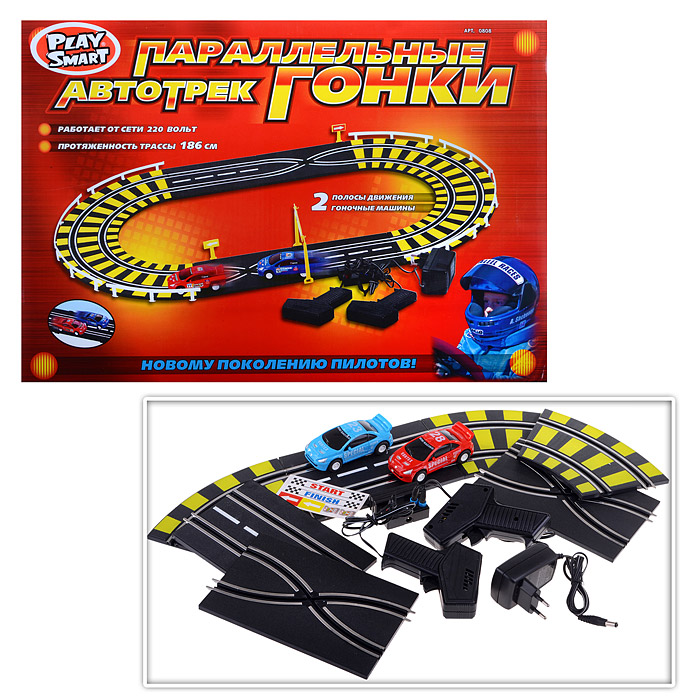 Автотрек 0808 "Параллельные гонки" (186 см.) от сети 220в, в коробке Автотрек 0808 "Параллельные гонки" (186 см.) от сети 220в, в коробке