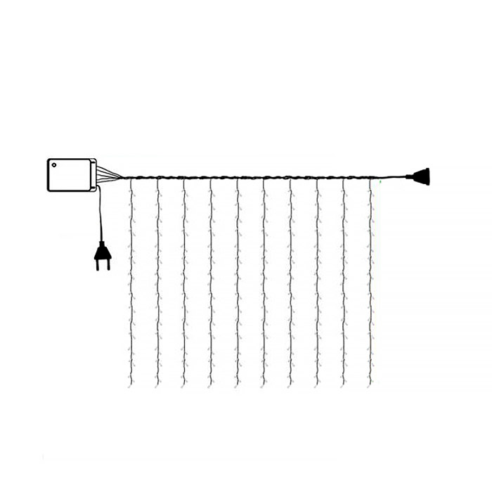 Фото к товару Электрогирлянда-занавес 6*3м, 640 ламп, цветная Электрогирлянда-занавес 6*3м, 640 ламп, цветная