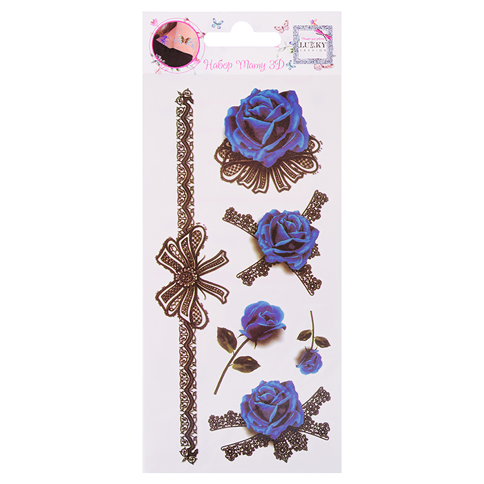 Набор тату 3D, синие розы, FASHION, 1 вид, 9х18см Набор тату 3D, синие розы, FASHION, 1 вид, 9х18см