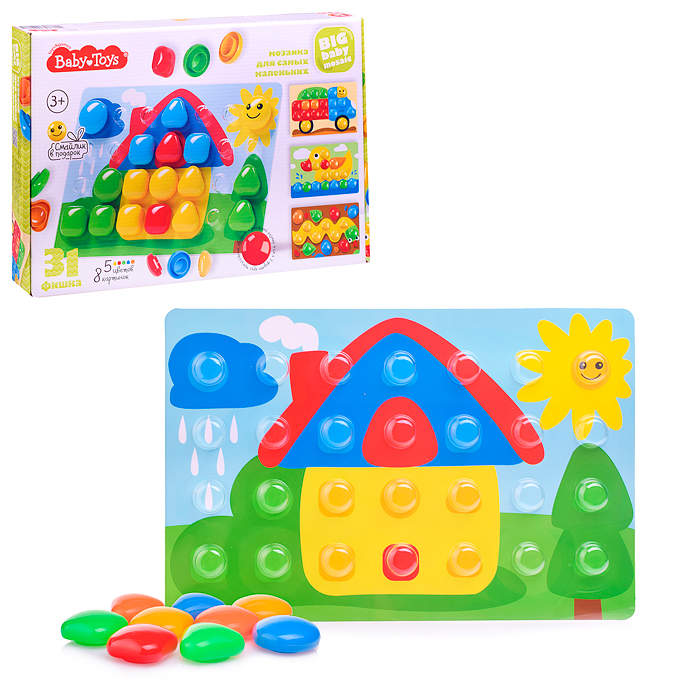 Мозаика объемная для самых маленьких "Домик" d40/5 цв/ 31 эл BABY TOYS Мозаика объемная для самых маленьких "Домик" d40/5 цв/ 31 эл BABY TOYS
