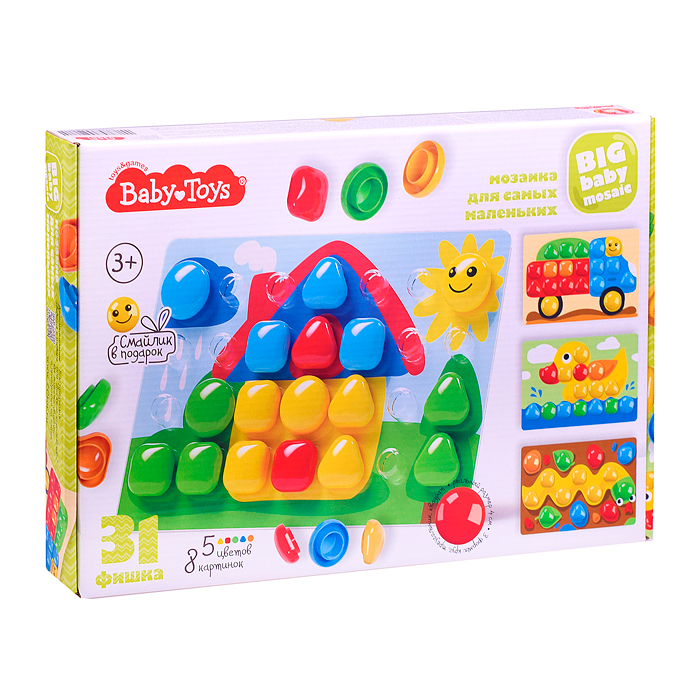 Фото к товару Мозаика объемная для самых маленьких "Домик" d40/5 цв/ 31 эл BABY TOYS Мозаика объемная для самых маленьких "Домик" d40/5 цв/ 31 эл BABY TOYS