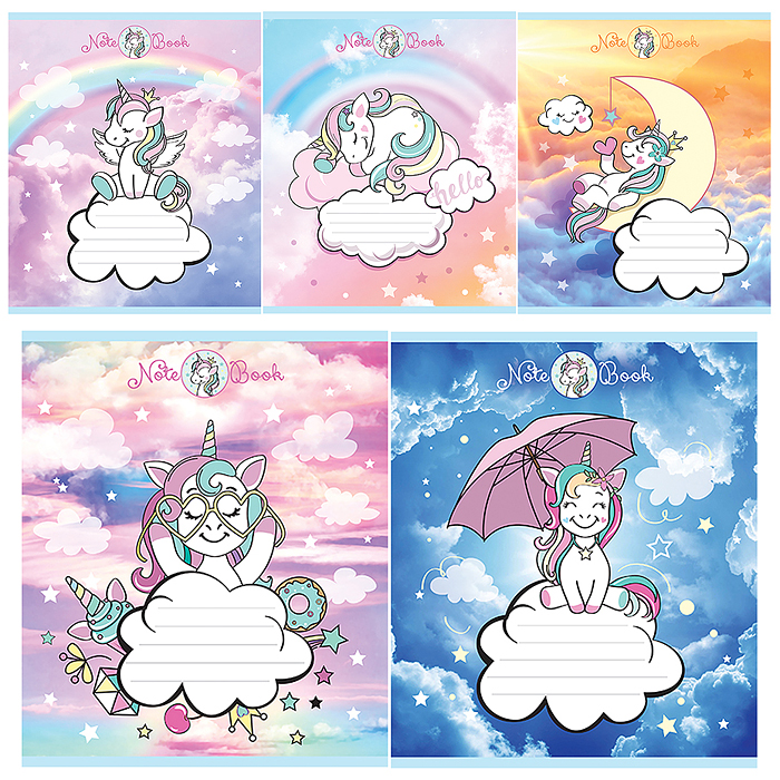 Тетрадь 12л. А5 линия, Единорожки, блёстки, скрепка S Тетрадь 12л. А5 линия, Единорожки, блёстки, скрепка S