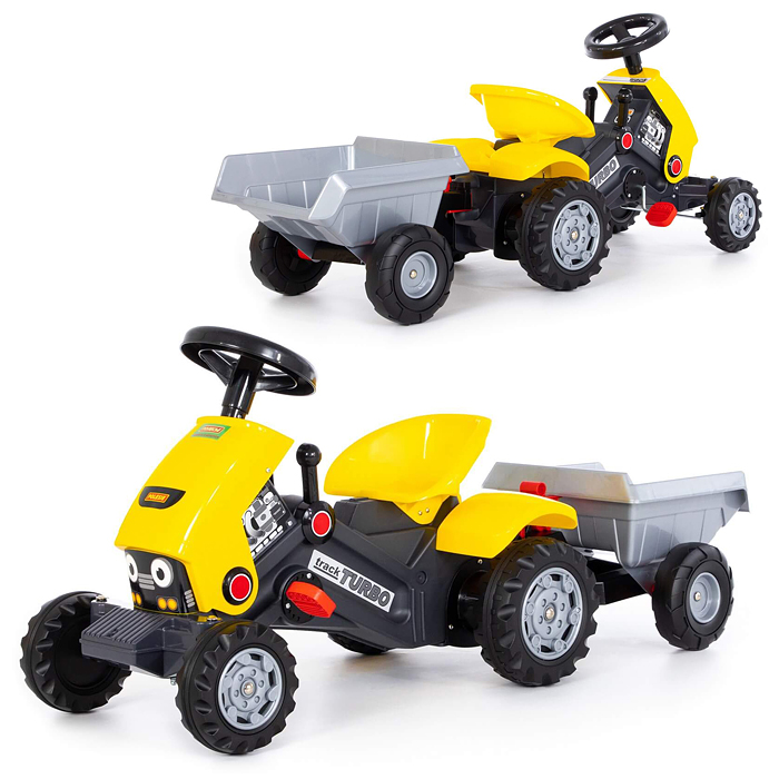 Каталка-трактор с педалями "Turbo-2" (жёлтая) с полуприцепом Каталка-трактор с педалями "Turbo-2" (жёлтая) с полуприцепом