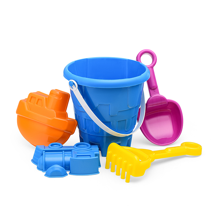 Фото к товару Набор песочный №13 (ведро+лопатка+грабли+2 формочки транспорт) Набор песочный №13 (ведро+лопатка+грабли+2 формочки транспорт)