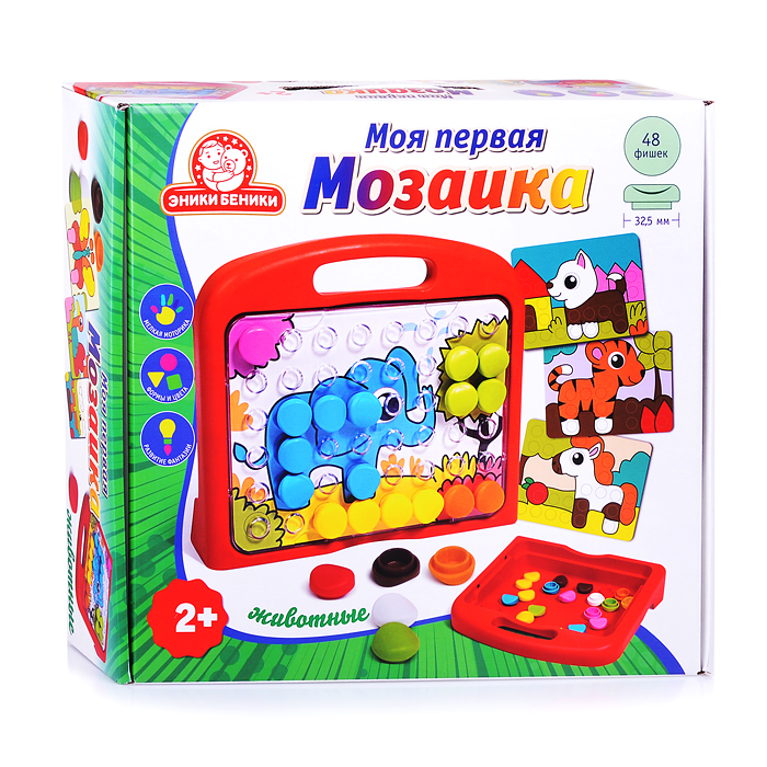 Моя первая мозаика "Животные" (48 фишек, 8 карточек, поле, чемодан) 